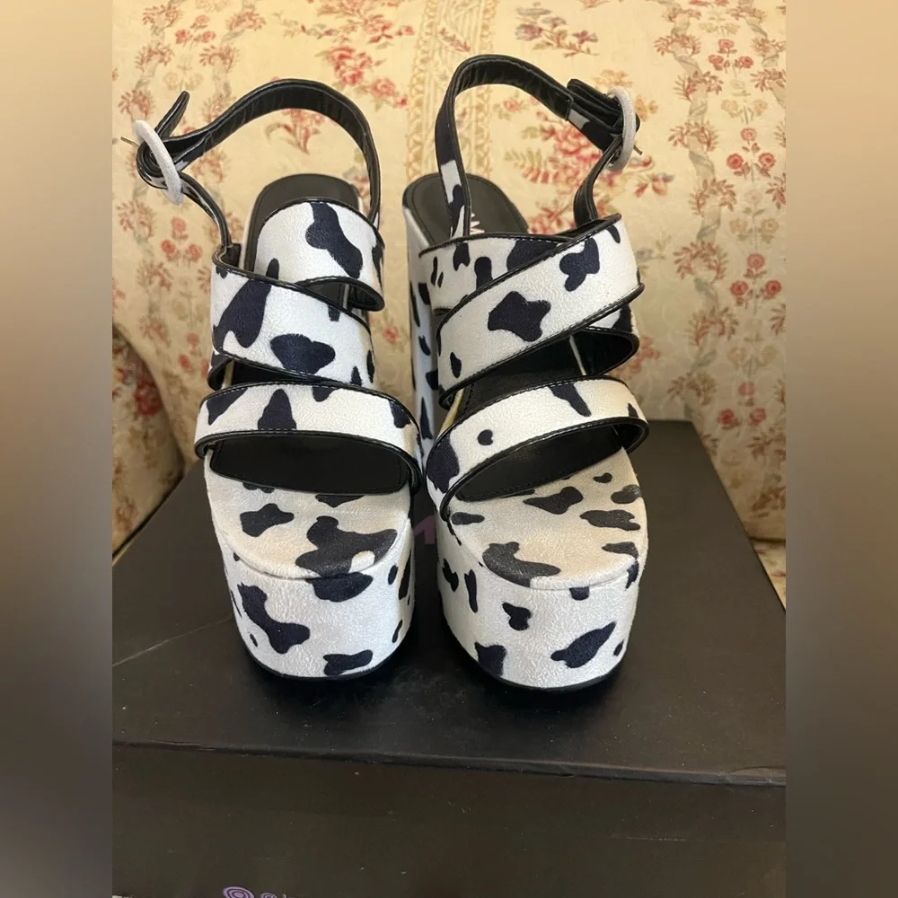 Lamoda On Vacay Chunky Platform Sandals in Cow Print New! - Picture 8 of 11
